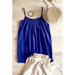 Vince 100% Silk Smocked Cami Cobalt Blue Size Small